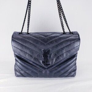 YSL Yves Saint Laurent Loulou Chain Satchel Medium Black Leather Bag
